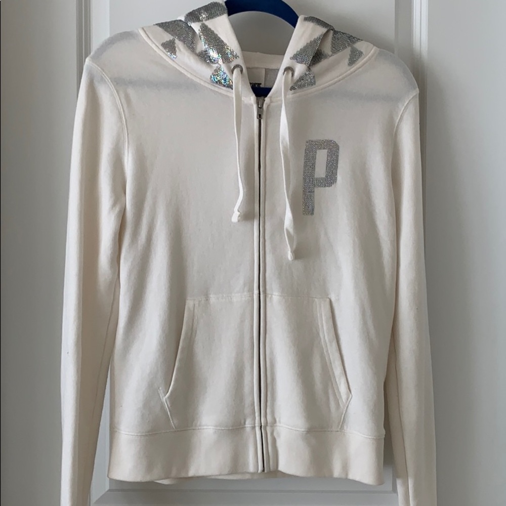 PINK VICTORIA’S SECRET CREAM ZIP-UP HOODIE